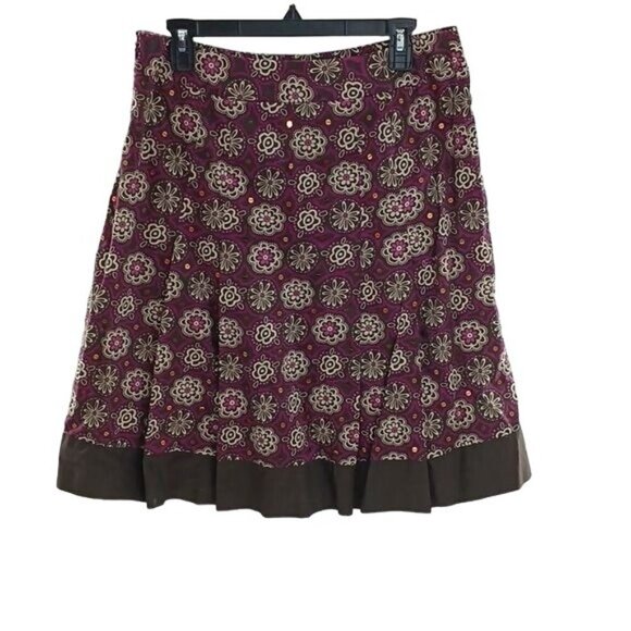 Loft Womens Size 8 Purple Floral Sequins A Line Skirt Knee Length Lined Career - Picture 4 of 5